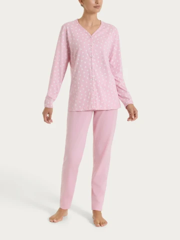PIGIAMA DONNA Manica lunga APERTO DT04N7 ragno CAMEO PINK