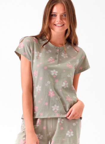 PIGIAMA DONNA COTONE MEZZA MANICA SERAFINO SNS654007 INFIORE VERDE
