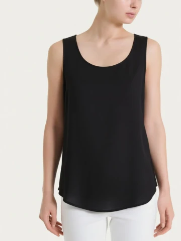 Top con spalla larga in Voile Stretch DS25S2 NERO