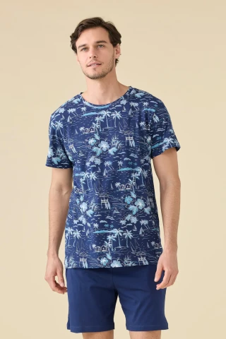 PIGIAMA UOMO COTONE MEZZA MANICA FC003270 MEDIEVAL BLUE