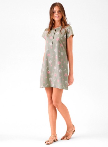 CAMICIA DA NOTTE DONNA COTONE MEZZA MANICA SNS633984 INFIORE VERDE