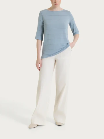 Maglietta con collo a barchetta e micro righe in Summer Light DT15TB FANT. DUSTY BLUE
