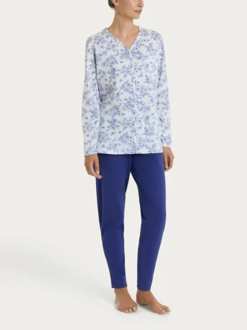 PIGIAMA DONNA MANICA LUNGA APERTO DT04N6 RAGNO BIANCO