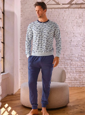 PIGIAMA UOMO COTONE MANICA LUNGA SERAFINO ARS754265 INFIORE AZZURRO/DENIM