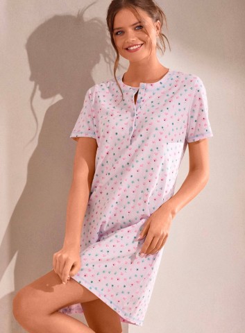 CAMICIA DA NOTTE COTONE Mezza manica BLS634125 infiore ROSA/ACQUA