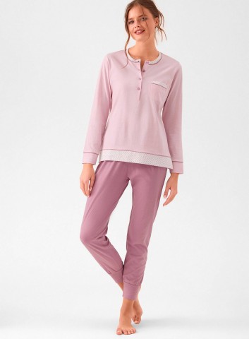 PIGIAMA DONNA COTONE Manica lunga SERAFino TBL654287 infiore MALVA