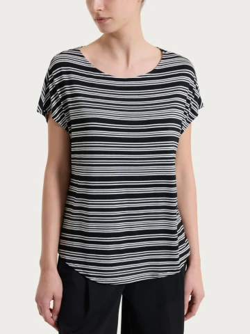 Maglietta girocollo a righe alternate in Viscosa Summer DT13TJ RAGNO FANTASIA NERO