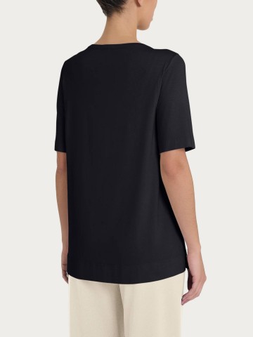 Maglietta girocollo a manica corta in misto viscosa DN12T7 RAGNO NERO