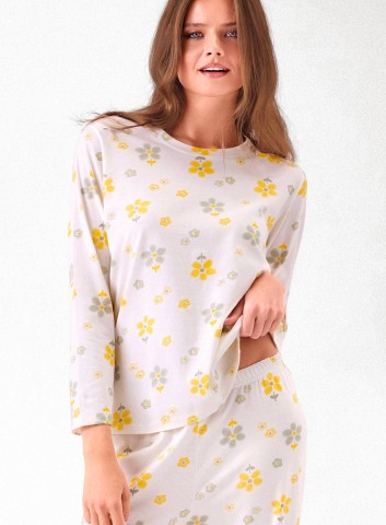 PIGIAMA DONNA COTONE Manica lunga SNS654030 infiore PANNA