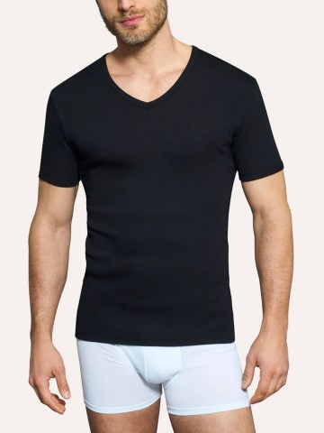 MAGLIA TERMICA 100% COTONE  MANICA CORTA SCOLLO V U801A8 RAGNO NERO