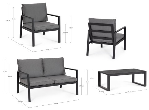 SET4 SALOTTO CON CUSCINI HILDE ANTRACITE LH32 0664003