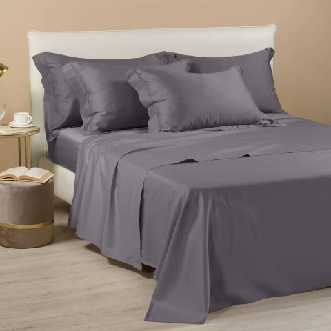 BRIGHT COMPLETO LENZUOLA MATRIMONIALE IN RASO MADE IN ITALY GRIGIO