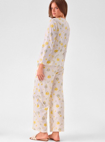PIGIAMA DONNA COTONE Manica lunga SNS654030 infiore PANNA
