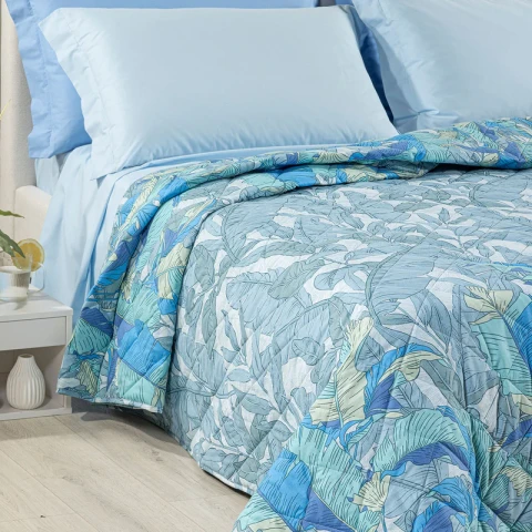 Copriletto Trapuntato In Cotone Forest Matrimoniale Caleffi BLU