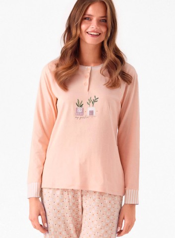 PIGIAMA DONNA COTONE Manica lunga serafino MSC654289 infiore SORBETTO
