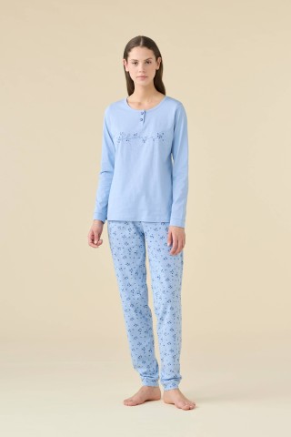PIGIAMA DONNA COTONE MANICA LUNGA FA009466 NOIDINOTTE CERULEO