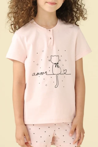 PIGIAMA BAMBINA COTONE MEZZA MANICA FE002630 PINK/ROSE
