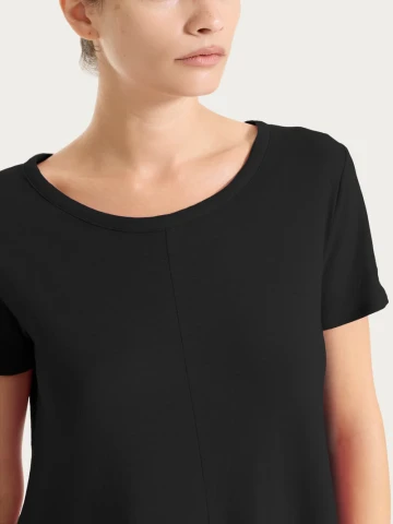 Vestito corto con balze asimmetriche in Slub Jersey di Cotone DS31D7 NERO