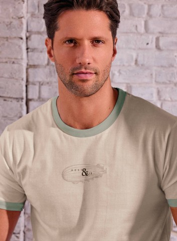 PIGIAMA UOMO COTONE MEZZA MANICA GIROCOLLO ARS754267 INFIORE CORDA/SALVIA