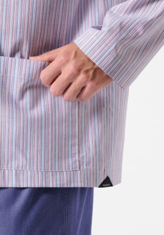 Pigiama Lungo Aperto con Collo in Popeline di Cotone stile Camiceria VPRT93381 MILLERIGHE/DENIM