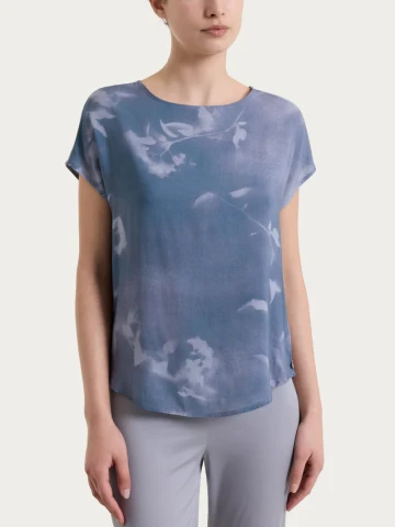 Blusa con manica corta e fantasia in EcoSeta DS85S7 RAGNO FANT. GRAY DAWN