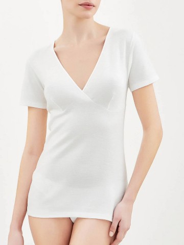 MAGLIA SINTONIA MEZZA MANICA FORMA SENO RAGNO 072458 BIANCO LANA