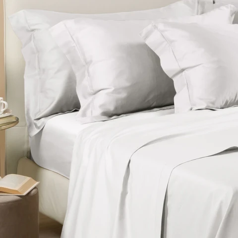 BRIGHT COMPLETO LENZUOLA MATRIMONIALE IN RASO MADE IN ITALY PANNA