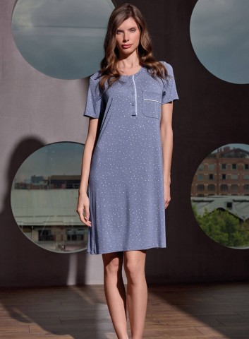 CAMICIA DA NOTTE COTONE MEZZA MANICA BLO634051 LORMAR BLU MARINE