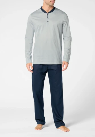 Pigiama Lungo Serafino in Cotone mercerizzato VPRT93367 PERLA/BLU