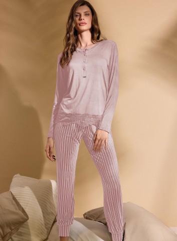 PIGIAMA DONNA COTONE Manica lunga SERAFino EVE654064 lormar BEIGE