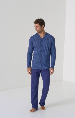PIGIAMA UOMO MANICA LUNGA APERTO LS475349 BLU