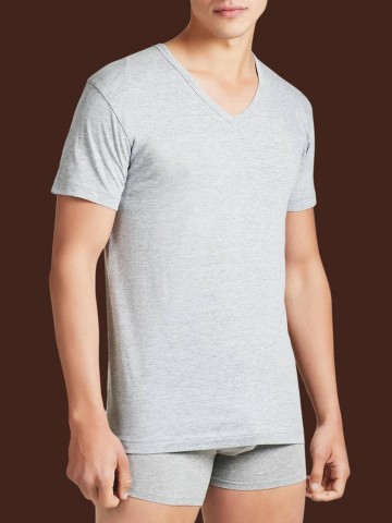 MAGLIA MEZZA MANICA SCOLLO A V PACCO DOPPIO RAGNO 601418 ARGENTO