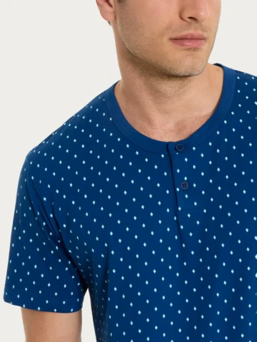 Pigiama trittico con micro rombi in Jersey di Cotone UA23NT FANT. NAVY PEONY CRAVATIER