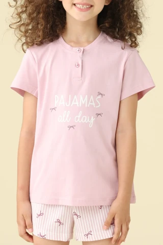PIGIAMA BAMBINA COTONE MEZZA MANICA FE002618 GLICINE