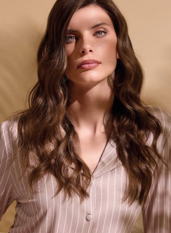 PIGIAMA DONNA COTONE Manica lunga APERTO EVE654063 Lormar BEIGE