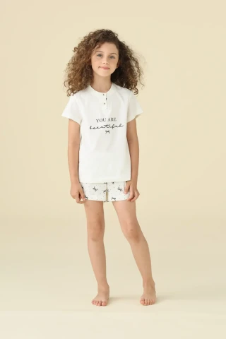 PIGIAMA BAMBINA COTONE MEZZA MANICA FE002617 EGRET