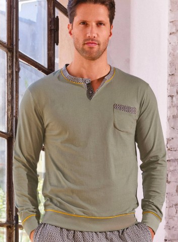 PIGIAMA UOMO COTONE MANICA LUNGA SERAFINO CFF754246 INFIORE SALVIA/ANTRACITE