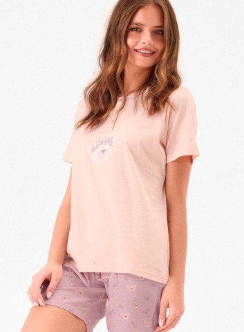 PIGIAMA DONNA COTONE MEZZA MANICA SERAFINO HNY654033 INFIORE ROSA/TORTORA