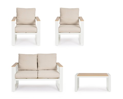 SET 4 SALOTTO CON CUSCINI LEANDRO BIANCO-BEIGE 0663882