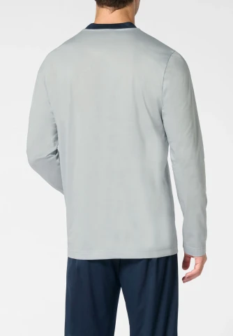 Pigiama Lungo Serafino in Cotone mercerizzato VPRT93367 PERLA/BLU