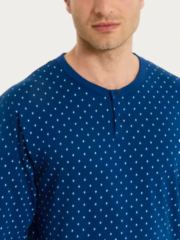 Pigiama a serafino con micro rombi in Jersey di Cotone UA23N1 RAGNO FANT. NAVY PEONY CRAVATIER