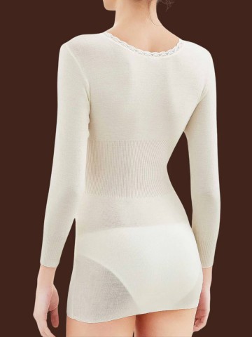 MAGLIA 100MERINO MANICA LUNGA FORMA SENO RAGNO 0041L9 BIANCO LANA