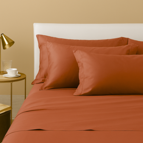 BRIGHT COMPLETO LENZUOLA MATRIMONIALE IN RASO MADE IN ITALY DARK ORANGE