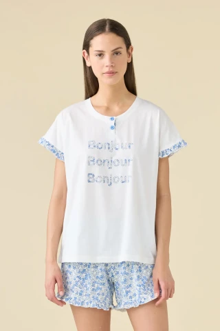 PIGIAMA DONNA COTONE MEZZA MANICA FA009565 CERULEO