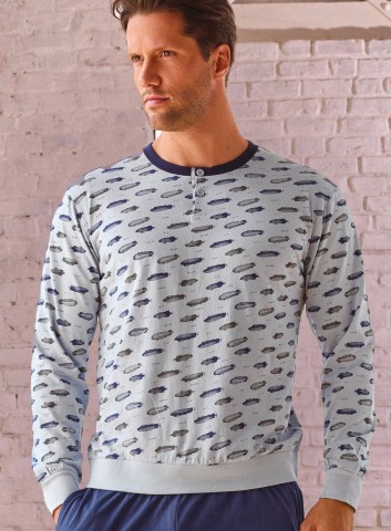 PIGIAMA UOMO COTONE MANICA LUNGA SERAFINO ARS754265 INFIORE AZZURRO/DENIM