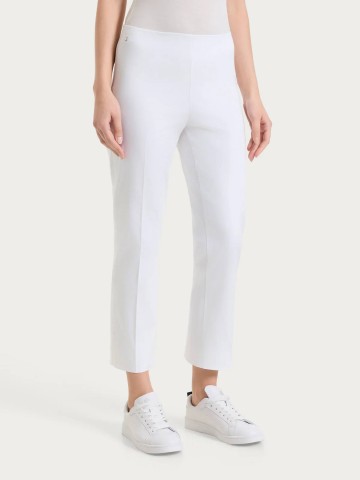 Pantalone lungo a palazzo con tasche e pinces in Compact Light DS41PO RAGNO BIANCO