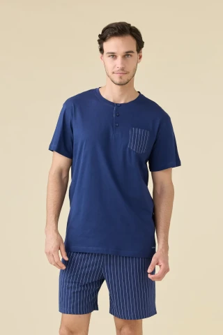 PIGIAMA 3 PEZZI UOMO COTONE LE001280 MEDIEVAL BLUE