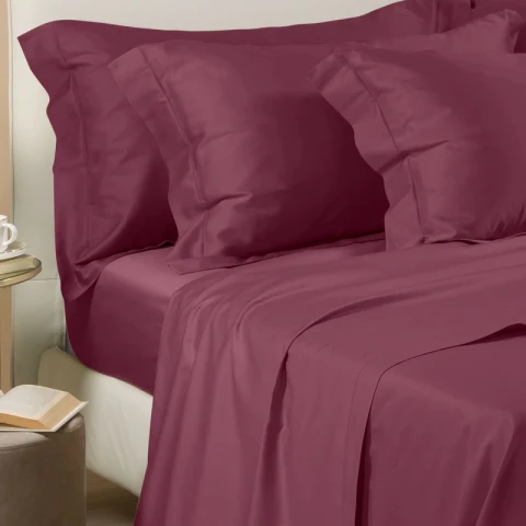 BRIGHT COMPLETO LENZUOLA MATRIMONIALE IN RASO MADE IN ITALY ROSSO