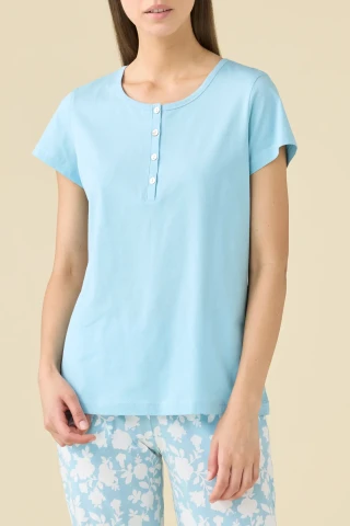 PIGIAMA DONNA COTONE MANICA CORTA FA009517 CELESTE POLVERE