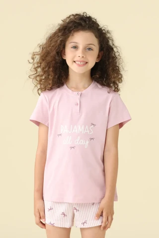 PIGIAMA BAMBINA COTONE MEZZA MANICA FE002618 GLICINE